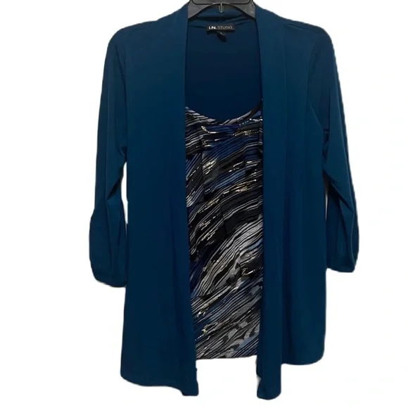 Women’s I.N. STUDIO, 3/4 Sleeves, Cardigan, Attached Top, Multi Colors, Medium - Picture 1 of 4